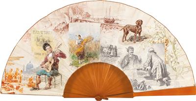 Fächer, Österreich um 1890 - Meisterzeichnungen und Druckgraphik bis 1900, Aquarelle, Miniaturen