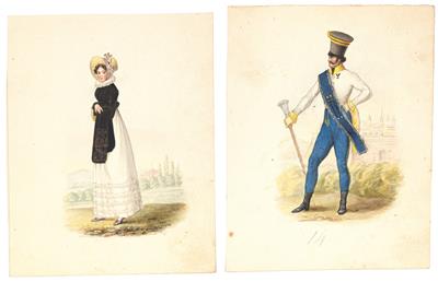 Viennese figures and trades in the Biedermeier, - Master Drawings, Prints before 1900, Watercolours, Miniatures