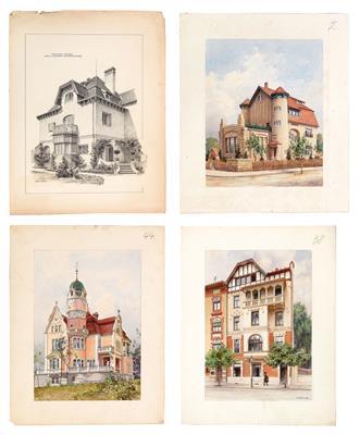 Konvolut, Architekturstudien, um 1910/20 - Meisterzeichnungen und Druckgraphik bis 1900, Aquarelle, Miniaturen