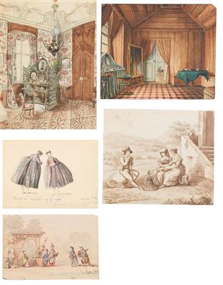 A set of sketchbooks and albums, Czechia, including Dobritschan (1840-1890), - Mistrovské kresby, Tisky do roku 1900, Akvarely a miniatury