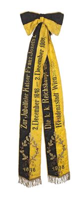 Fahnenband aus gelb-schwarzer Seide, - Historische Waffen, Uniformen, Militaria