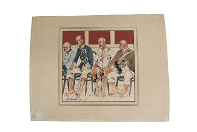 Fritz Schönpflug (1873-1951), humoristisches Gemälde, darstellend 4 ältere k. u. k. Offiziere - Historische Waffen, Uniformen & Militaria
