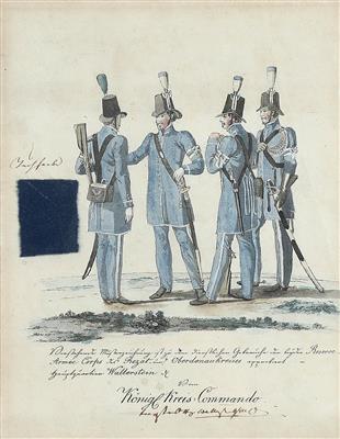 Handkolorierter Uniformdruck - Historische Waffen, Uniformen & Militaria