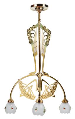 A Bohemian three-light chandelier, - Jugendstil e arte applicata del XX secolo