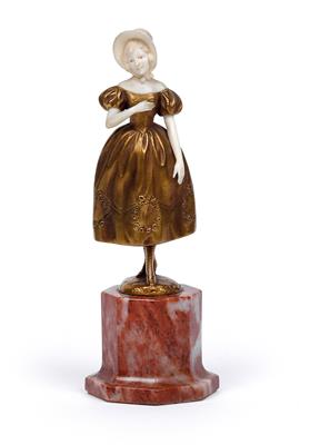 Ferdinand Preiss (1882-1943), A striding Biedermeier girl, - Jugendstil and 20th Century Arts and Crafts