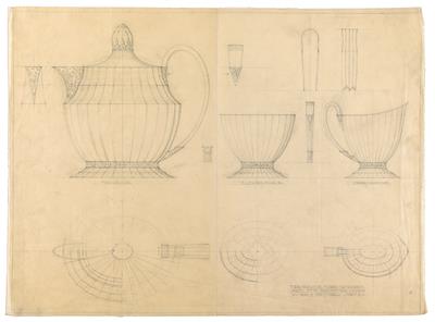 Otto Prutscher, Sechs Entwurfszeichnungen für Silberobjekte, - Jugendstil und angewandte Kunst des 20. Jahrhunderts