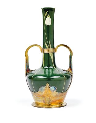 Vase in vergoldeter Metallfassung, - Jugendstil und angewandte Kunst des 20. Jahrhunderts