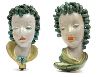 Two female head wall masks, - Secese a umění 20. století