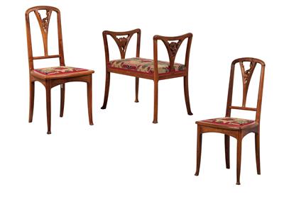 A causeuse and two chairs “aux pavots” by Gauthier-Poinsignon, - Jugendstil e arte applicata del XX secolo