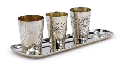 Three different goblets on a small tray by Bruckmann & Söhne, - Jugendstil and 20th Century Arts and Crafts