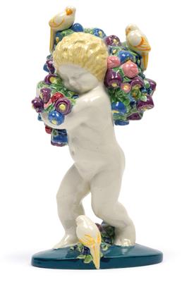 A springtime putto with birds and flowers, - Jugendstil e arte applicata del XX secolo