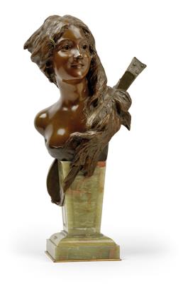 George van der Straeten (1856 Ghent 1941), Bust of a girl with mandolin, - Jugendstil and 20th Century Arts and Crafts