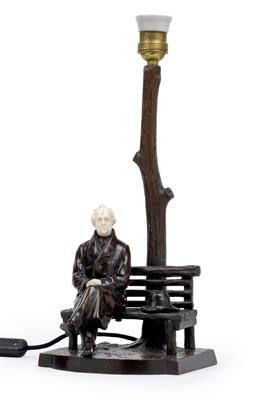 Julius Paul Schmidt-Felling (1835-1920), A lamp base with Johann Wolfgang von Goethe resting on a bench, - Jugendstil e arte applicata del XX secolo