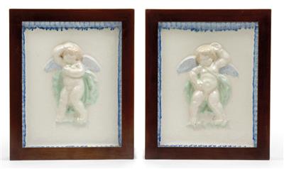 Michael Powolny, A pair of tiles with winged putti, - Jugendstil e arte applicata del XX secolo