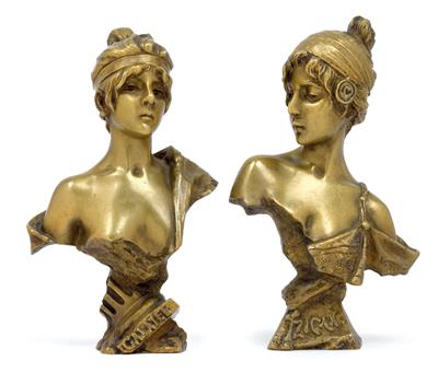 Emmanuel Villanis, Small busts of girls “Tzigane” and “Galatée”, - Jugendstil and 20th Century Arts and Crafts