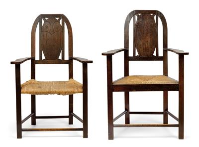 Heinrich Vogeler (Bremen 1872-1942 Budjonny), Two armchairs with owls, - Jugendstil e arte applicata del XX secolo
