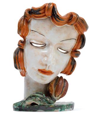Rudolf Knörlein, A female head standing mask, - Jugendstil and 20th Century Arts and Crafts