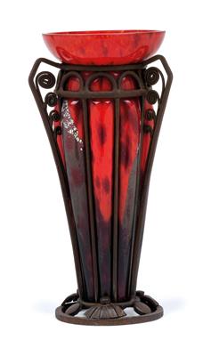 A glass vase in iron mount by André Delatte, - Jugendstil e arte applicata del XX secolo