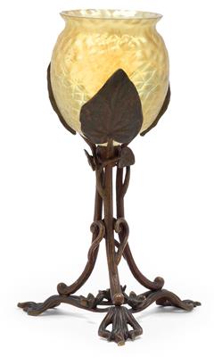 A Bohemian glass vase in patinated brass mount, - Secese a umění 20. století