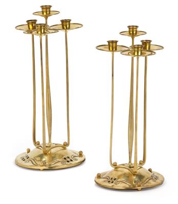 Attributed to Adelbert Niemeyer, A pair of four-light girandoles, - Jugendstil and 20th Century Arts and Crafts