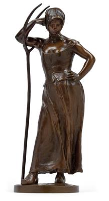 Alfred Boucher (Bouy-sur-Ovin 1850-1934 Aix-les-Bains), A farmgirl standing with a pitchfork, - Secese a umění 20. století