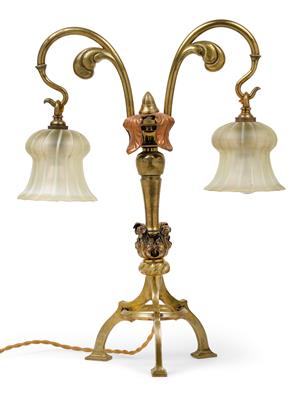 A two-light table lamp by W. A. S. Benson & Co, - Secese a umění 20. století
