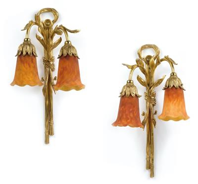 A pair of large French wall appliques with lampshades by Daum, Nancy, c. 1925/30 - Secese a umění 20. století