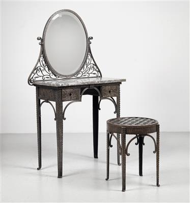 A dressing table with marble top and matching stool, France, c. 1920 - Jugendstil and 20th Century Arts and Crafts