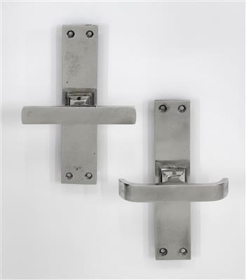 Five double-sided window handles with fittings, for the Villa of Dr Haberzettl, Zwettl, 1927-29, by the architect Karl Vornehm (Otto Wagner School), window handles after a design by Otto Wagner - Jugendstil e arte applicata del XX secolo