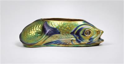 A large fish vase, designed by Gyula Zsolnay, Zsolnay, Pecs, 1897-98 - Jugendstil and 20th Century Arts and Crafts