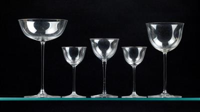 Josef Hoffmann, five goblets from a set of glasses, designed c. 1920, executed by J. & L. Lobmeyr, Vienna, in a Bohemian glass factory - Secese a umění 20. století