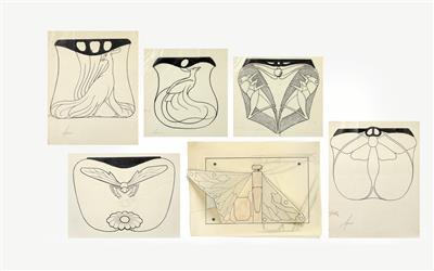 Karl Robert Rädler (1881-1940), sechs Entwürfe für Handtaschen und Lederarbeiten, Wiener Kunstgewerbeschule, 1911, für Firma Merinsky - Jugendstil und Kunsthandwerk des 20. Jahrhunderts