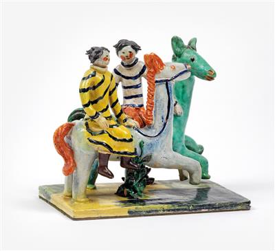 Kitty Rix, Gruppe: zwei Pferde mit Reitern, Wiener Werkstätte, 1928 - Jugendstil und Kunsthandwerk des 20. Jahrhunderts
