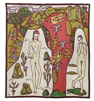 Oskar Kokoschka (1886-1980), a tapestry after a subject from the series “The dreaming boys” from 1906-08, executed by Muhelyart, Milan, 1976 - Jugendstil e arte applicata del XX secolo