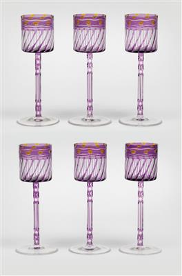 Otto Prutscher, six wine glasses, Johann Meyr’s Neffe, k. k. priv. Krystallglas-Fabriken in Adolf bei Winterberg, c. 1912 - Jugendstil e arte applicata del XX secolo