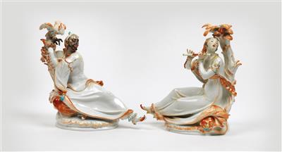 Paul Scheurich, “Orientalin mit Flöte”, model no. A 1146 (67072), model year: 1926, and “Mohr mit Kakadu”, model no. G 294 (67073), model year: 1922, executed by Meissen Porcelain Factory, after 1934 - Jugendstil and 20th Century Arts and Crafts