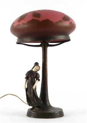 Peter Tereszczuk, a table lamp with young woman and Lötz shade, designed c. 1905 - Jugendstil e arte applicata del XX secolo