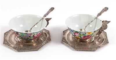 Chinesisches Silber-Porzellan Dejeuner, - Starožitnosti
