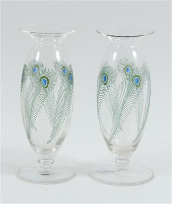 Paar Vasen mit Pfauenfedern, - Antiquariato