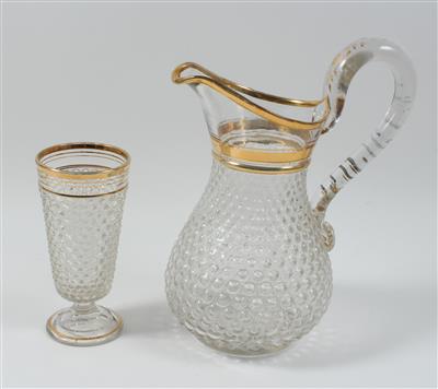 Saftkrug und 6 Gläser, Böhmen, um 1880, - Antiquariato