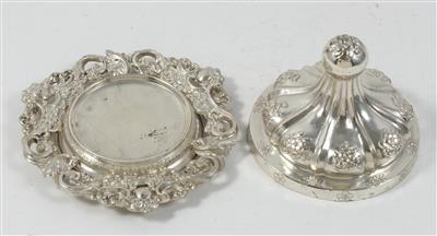 Silber Unterteller und nicht dazu passender Deckel für Glaspokal, - Antiques