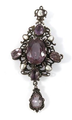 Silber Anhänger mit facettiertem Amethyst, - Antiques