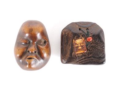 Netsuke in Form eines kinchaku, Masken-Netsuke des Hyottoko, - Antiques