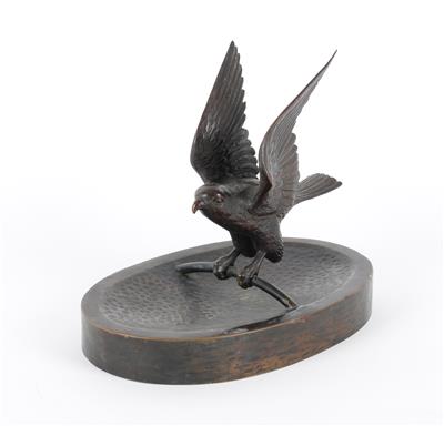 Bronzeschale mit Vogel, - Antiques