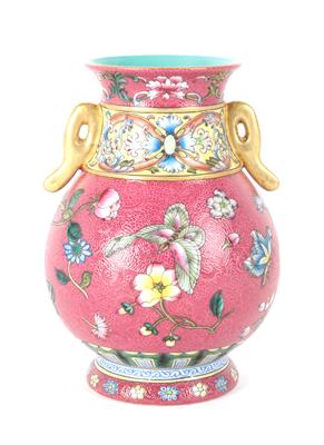 Famille rose Vase, China, Vierzeichen Marke Qianlong, 20. Jh., - Sommerauktion Antiquitäten