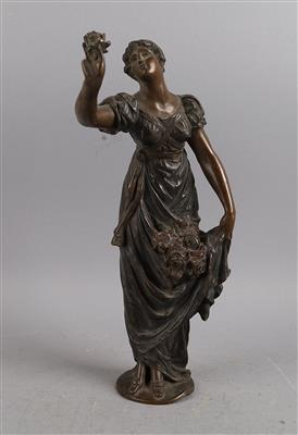 Bronze, Junge Dame mit Rosen, - Antiquariato