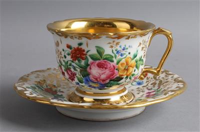 Teetasse mit Untertasse, kaiserliche Manufaktur Wien, 1842, - Antiquitäten