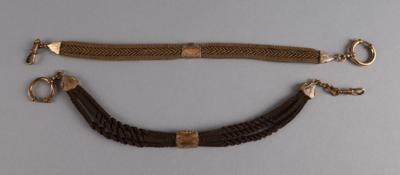 2 Biedermeier HaargeflechtUhrenketten, 19. Jh., - Antiquitäten