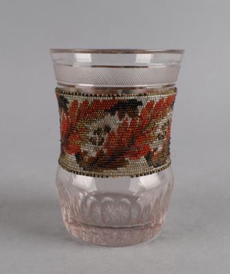 Biedermeier Glas mit Perlenband, Mitte 19. Jh., - Antiquitäten
