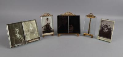 Fünf Fotostehrahmen mit Messing- bzw. Bronzemontierungen, um 1900 - Starožitnosti